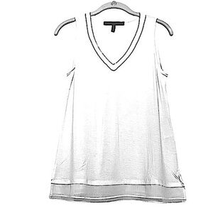 WHBM Embellished V-neck Tank Top Chiffon Hem Ecru White Size XS